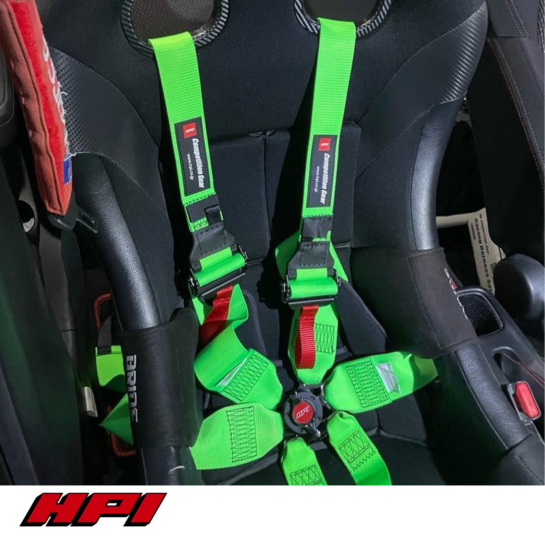 FIA 6 Point Racing Harness - Fluro Green (HANS Compatible)