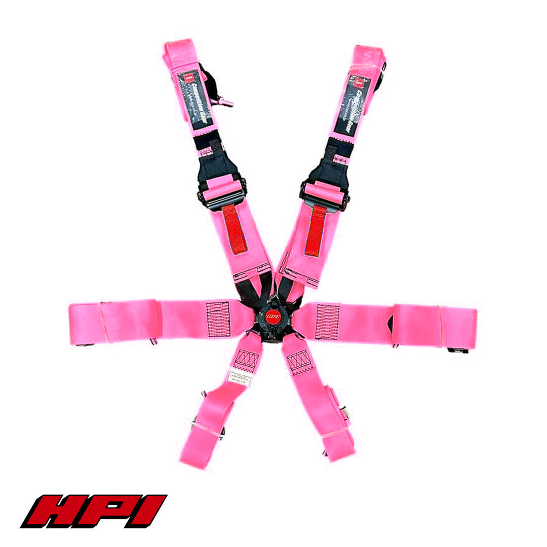 FIA 6 Point Racing Harness - Fluro Pink (HANS Compatible)