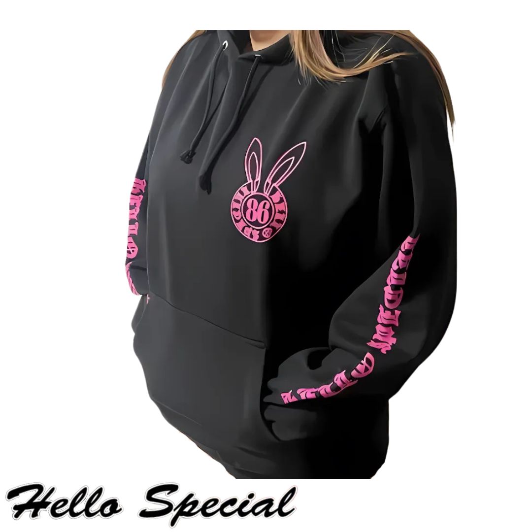 Bunny Hoodie No.1 - Black/Pink