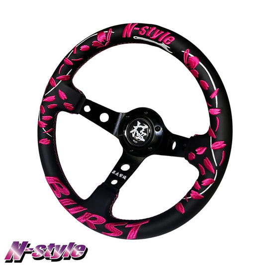 N-STYLE x BURST Sakura Embroidered Steering Wheel - Leather