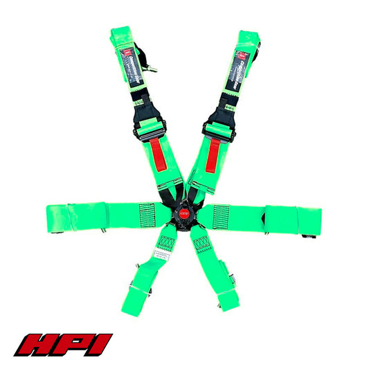 FIA 6 Point Racing Harness - Fluro Green (HANS Compatible)