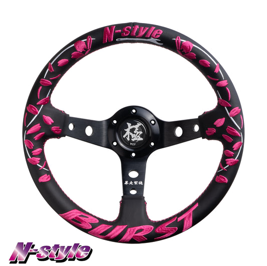 N-STYLE x BURST Sakura Embroidered Steering Wheel - Leather