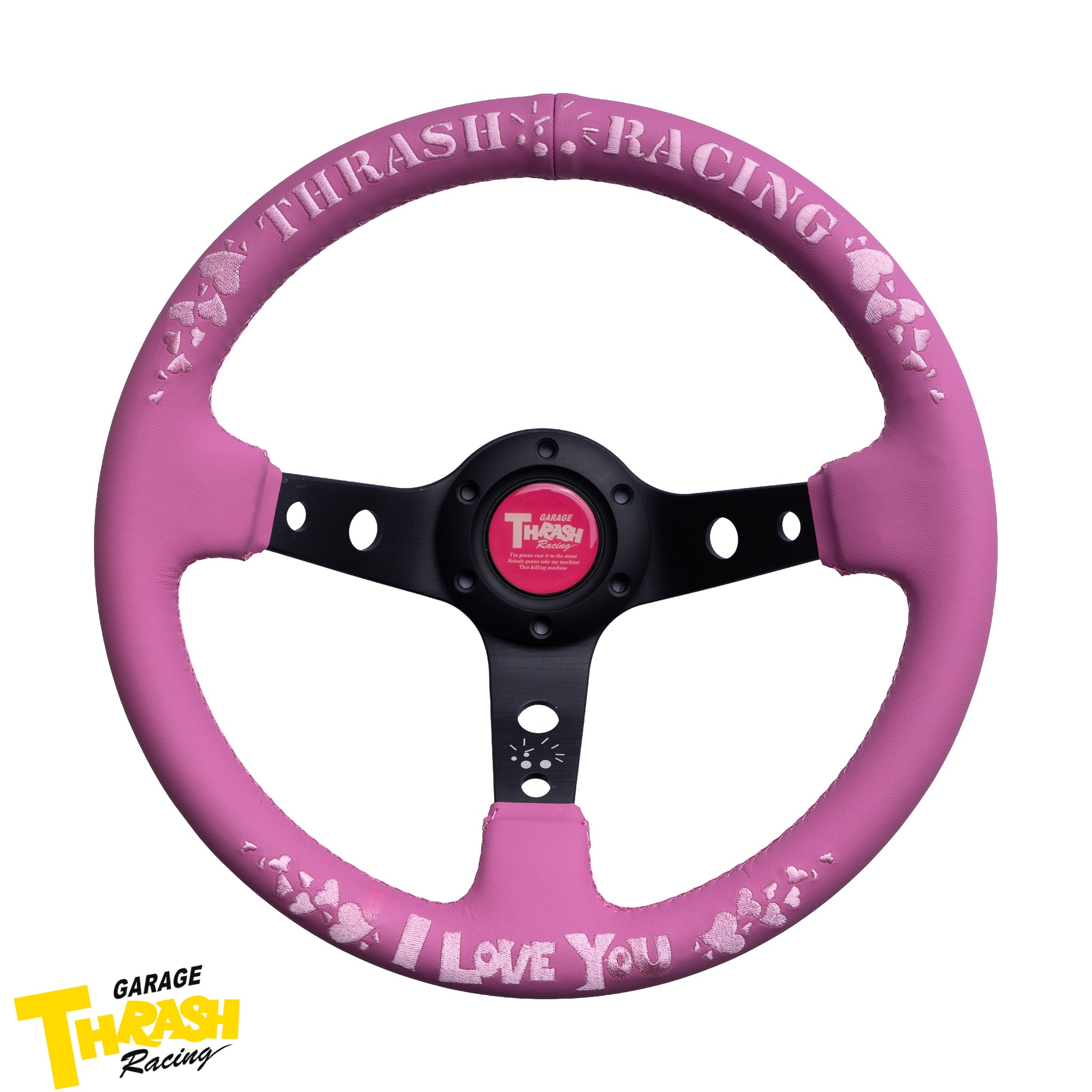 スラッシュレーシング　ステアリング　ハンドル　レザー　ピンク THRASH Racing [I LOVE YOU] 330MM ディープディッシュステアリング