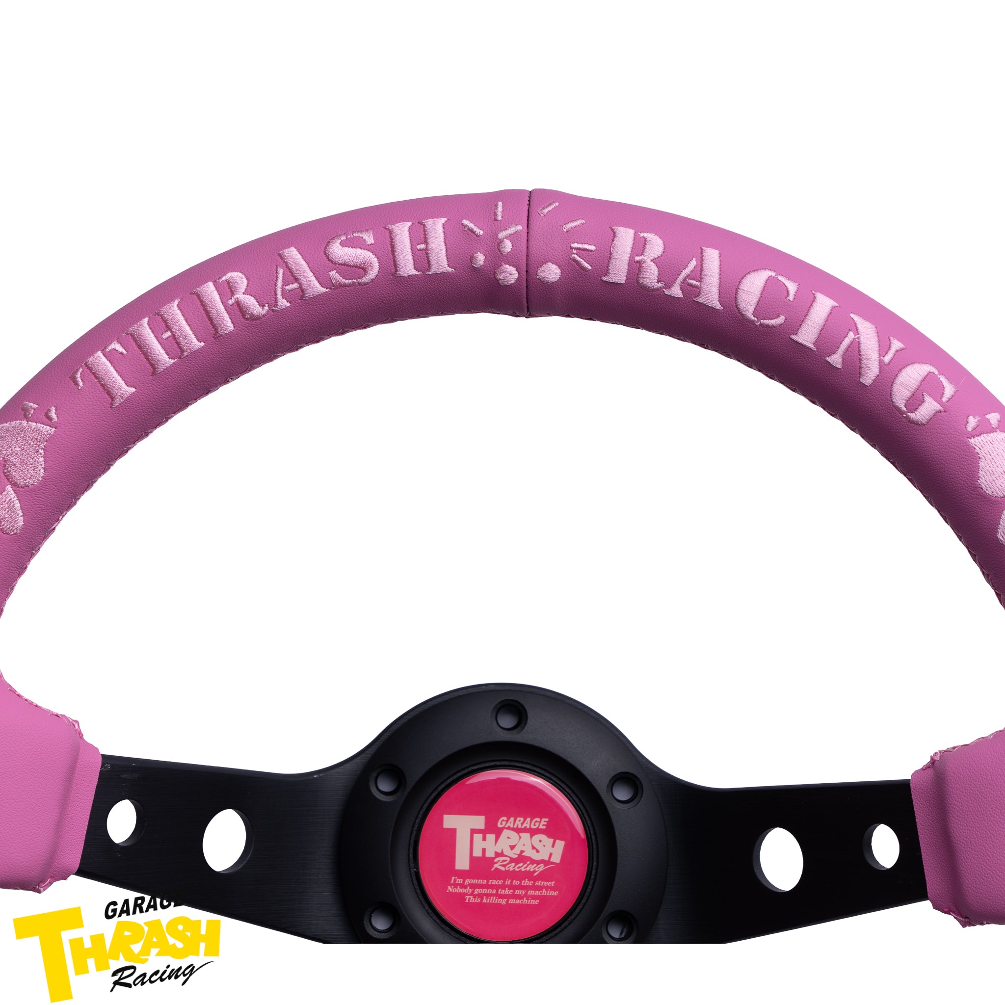 スラッシュレーシング　ステアリング　ハンドル　レザー　ピンク THRASH Racing [I LOVE YOU] 330MM Deep Dish Steering Wheel